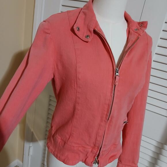 Newport News Jeanology Sz 4 Coral Cotton/Spandex Blend Jean Jacket Zip-Pockets - Picture 9 of 15